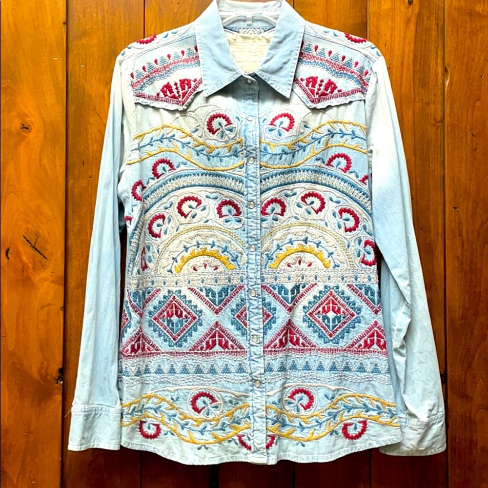 Johnny Was denim western snap shirt